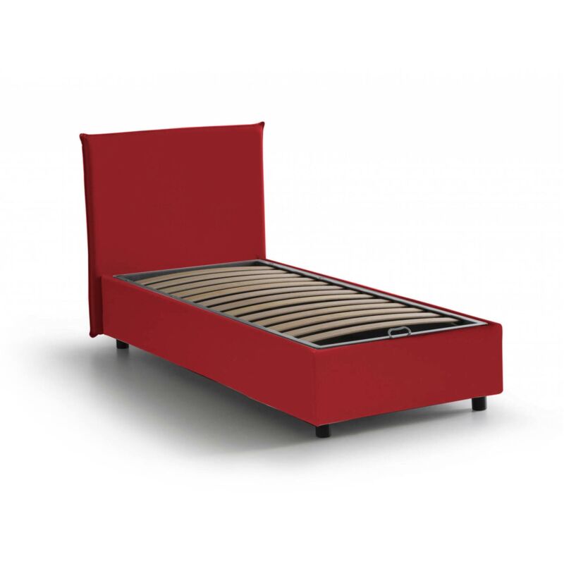 foto del prodotto letto singolo acuila, letto contenitore con rivestimento in tessuto, 100 made in italy, apertura laterale, adatto per materasso cm 80x190, rosso