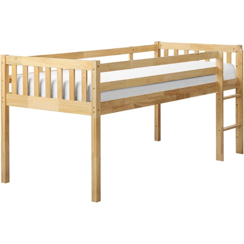 foto del prodotto letto singolo alto per bambini in legno di caucci con rete a doghe in legno chiaro 90 x 200 cm peipin