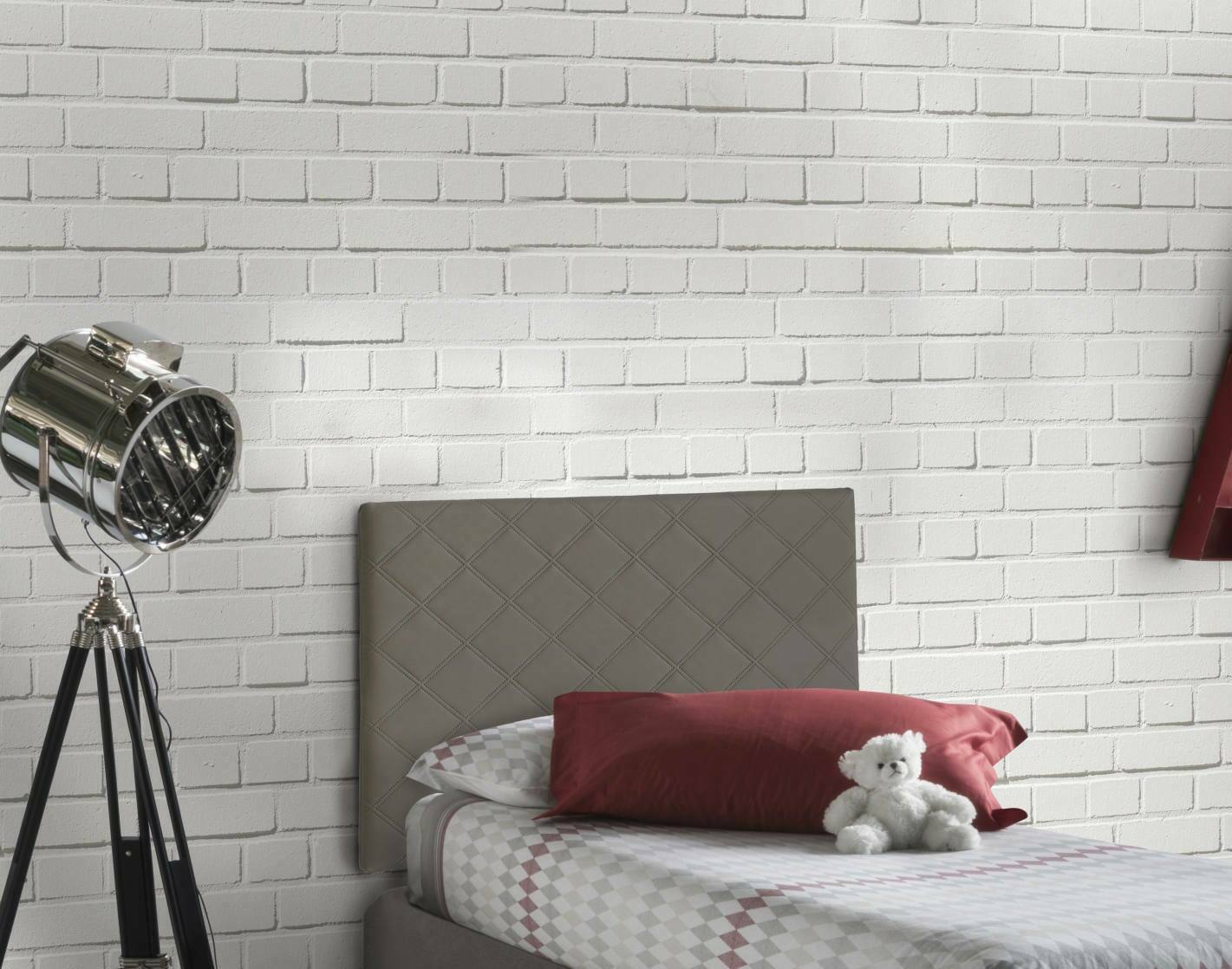 foto del prodotto letto singolo arak, testata in ecopelle a muro, made in italy, adatta a letto singolo, cm 90x60, tortora