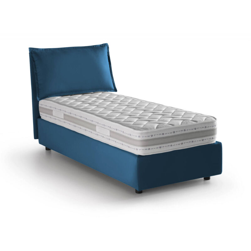 foto del prodotto letto singolo armaduk, letto contenitore con rivestimento in tessuto, 100 made in italy, apertura frontale, con materasso cm 80x190 incluso, blu
