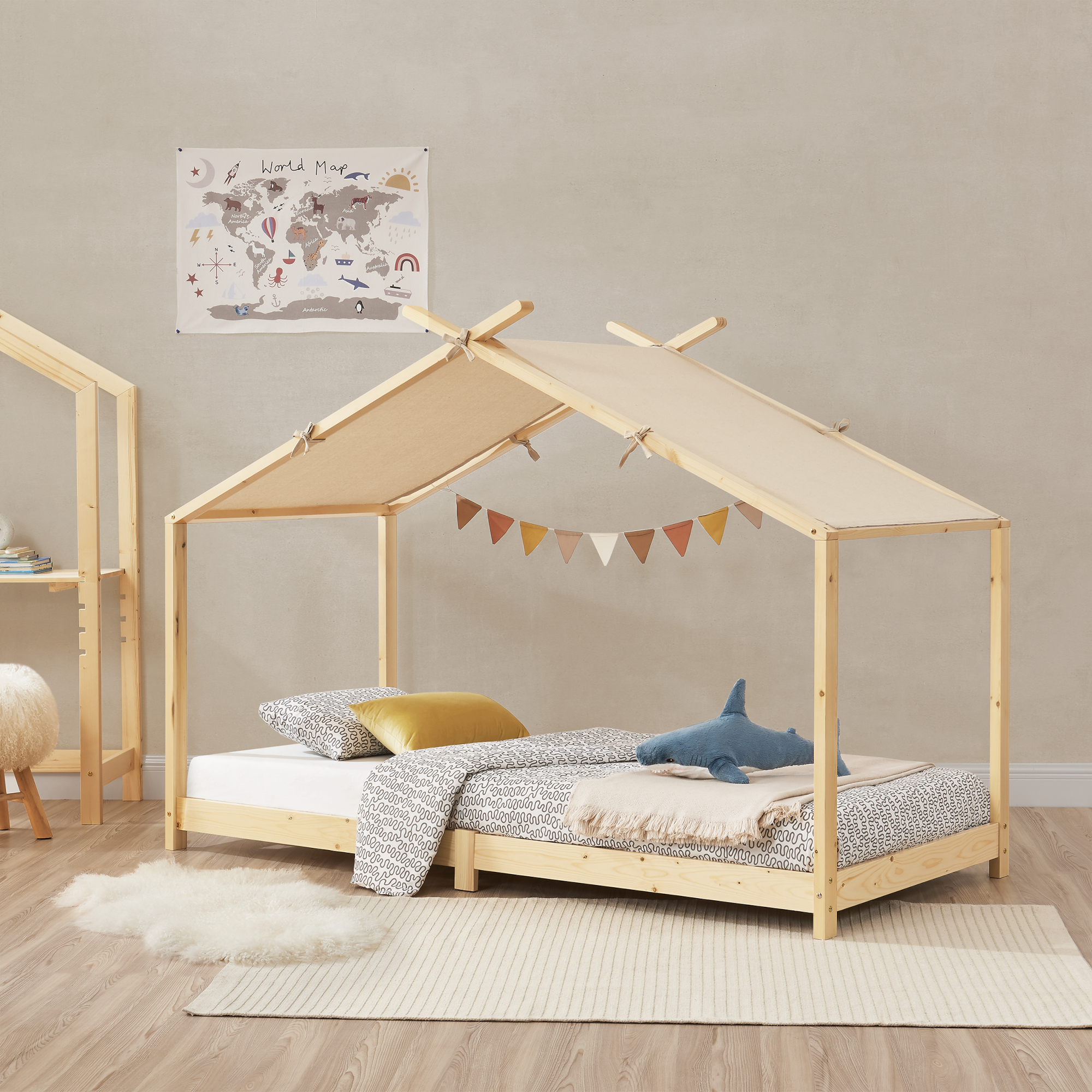 foto del prodotto letto singolo brome per cameretta a forma di casetta zona di riposo 90x200 cm legno naturale en.casa 