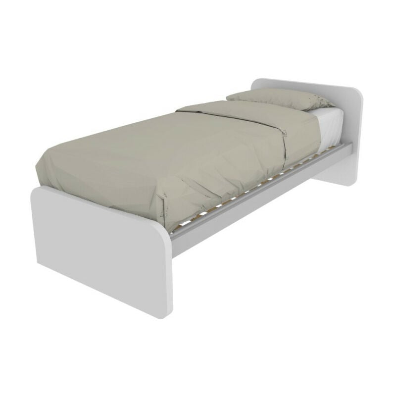 foto del prodotto letto singolo cameretta 80x190 con rete a doghe in acciaio e faggio bianco