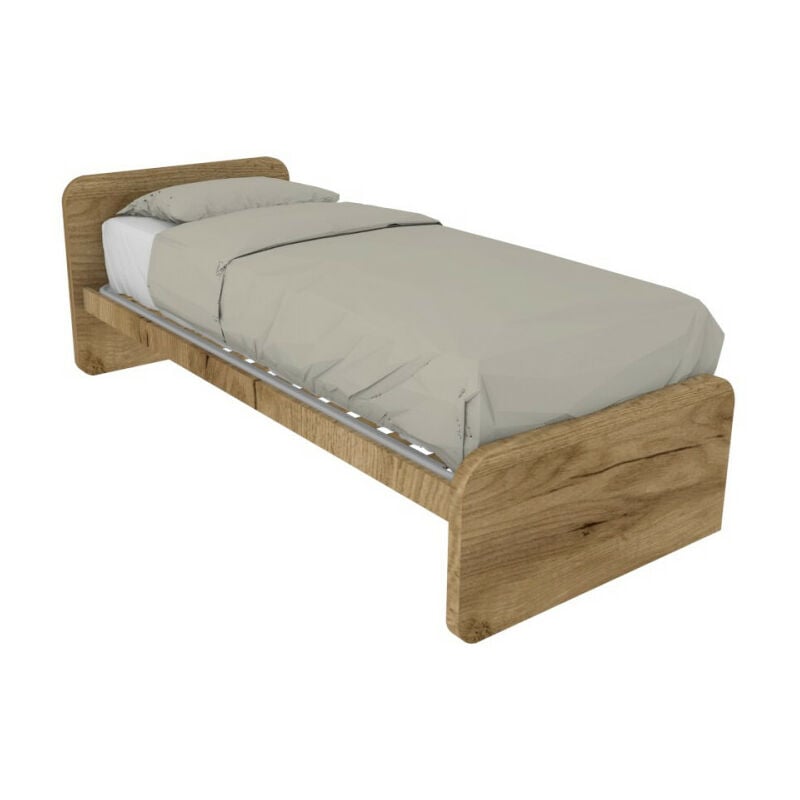 foto del prodotto letto singolo cameretta 80x190 con rete a doghe in acciaio e faggio quercia
