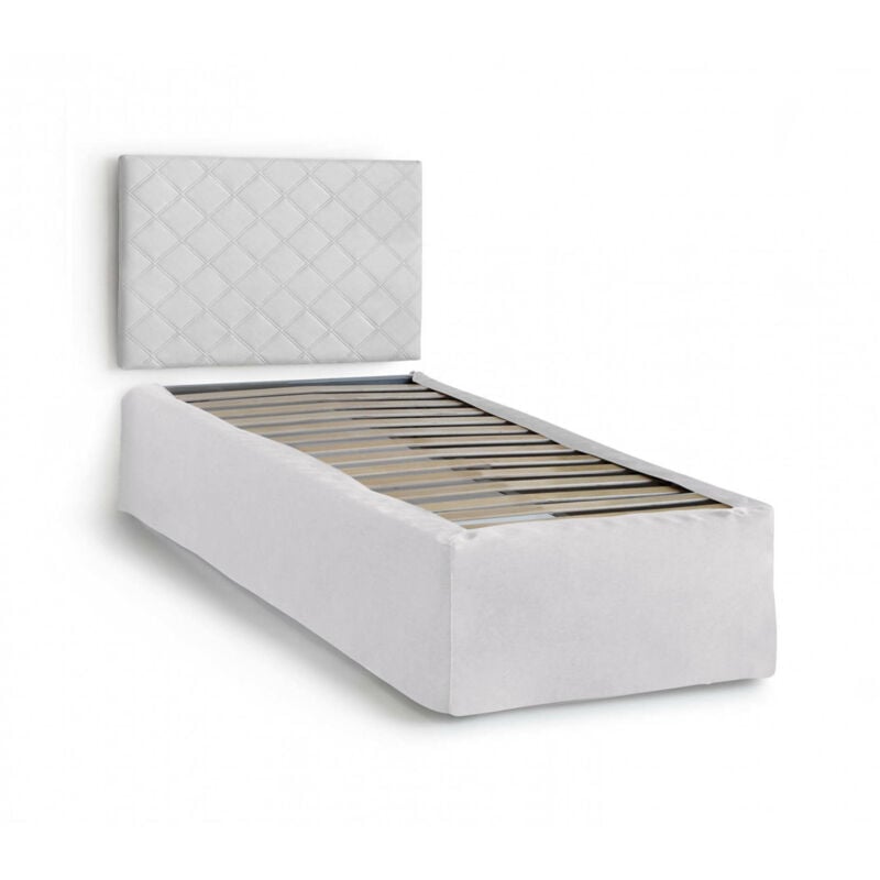 foto del prodotto letto singolo cleofe, set testata in ecopelle con rete ortopedica e mantovana, 100 made in italy, adatta a letto singolo, per materasso da cm