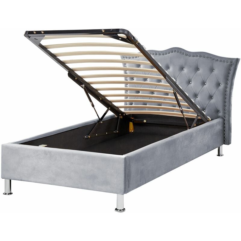 foto del prodotto letto singolo con con contenitore in velluto grigio 90 x 200 cm metz