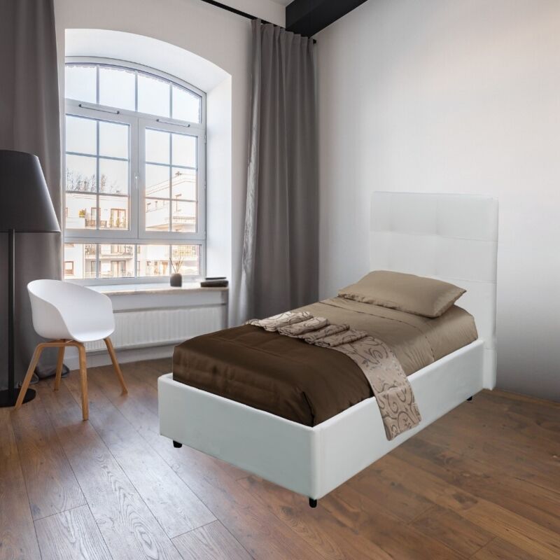 foto del prodotto letto singolo con contenitore ascoli 102x210x110h ecopelle colore bianco