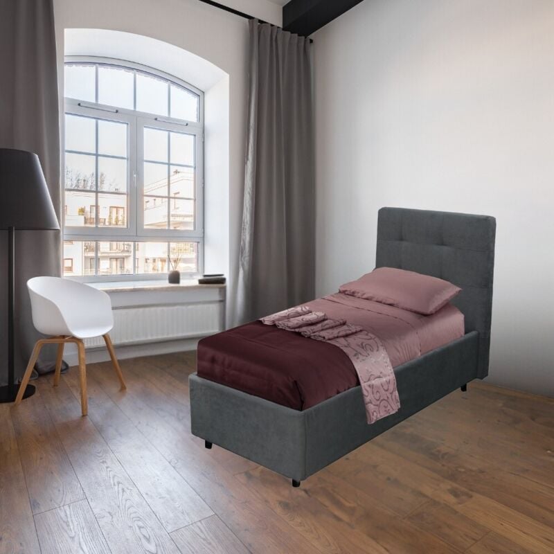 foto del prodotto letto singolo con contenitore ascoli 102x210x110h tessuto colore ash grigio