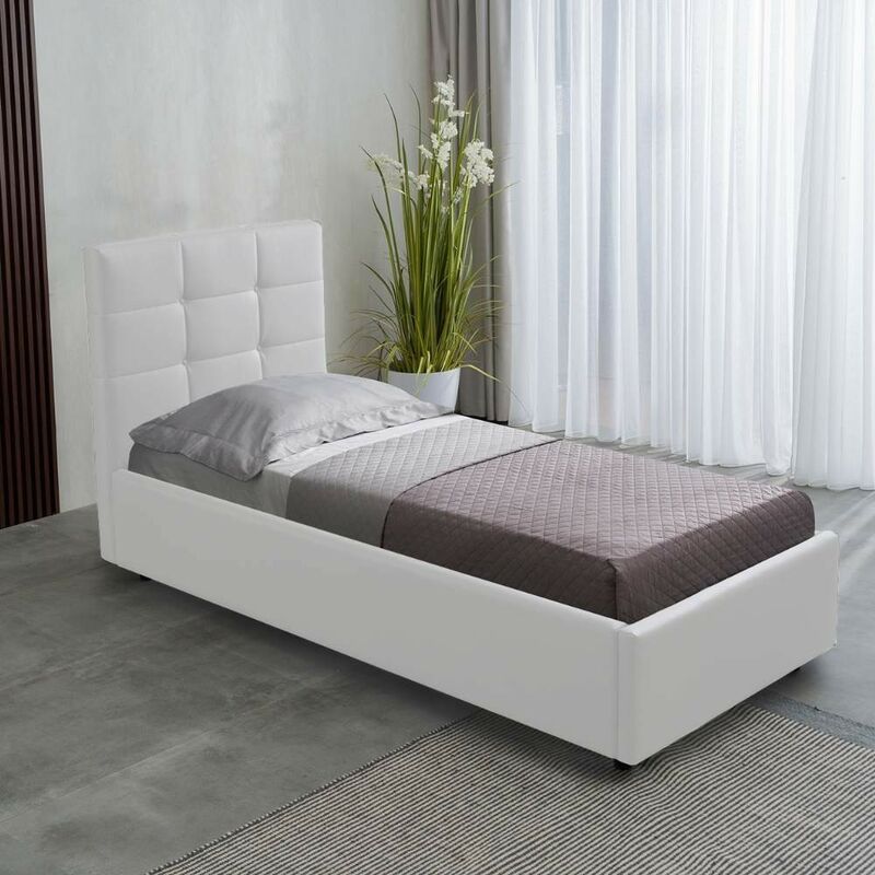 foto del prodotto letto singolo con contenitore e rete a doghe inclusa colore bianco napoli