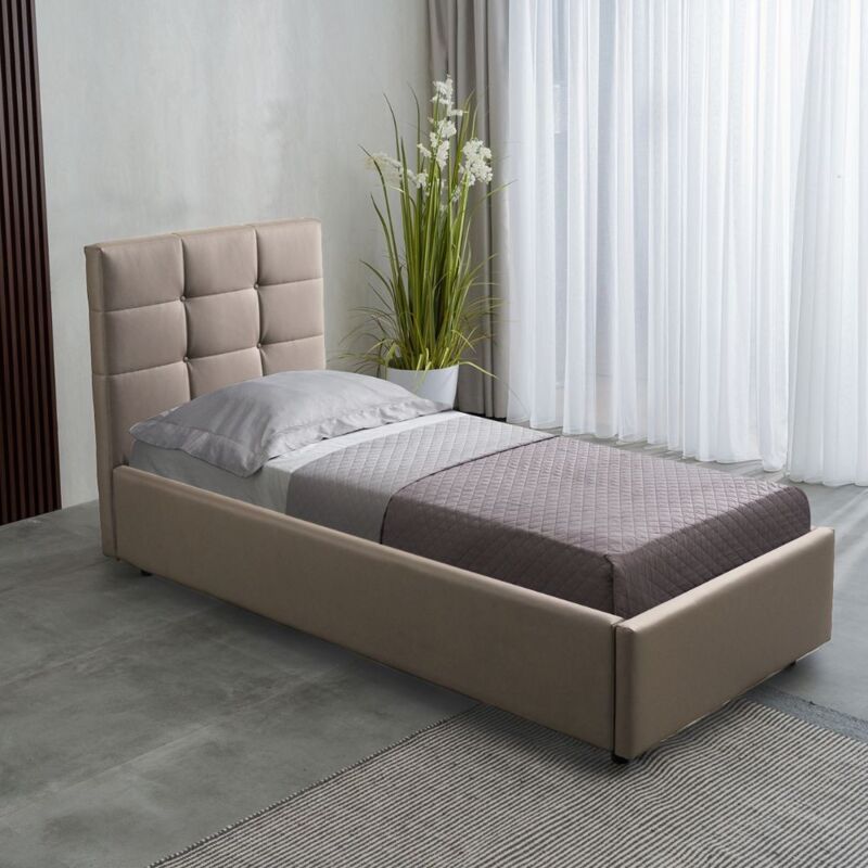 foto del prodotto letto singolo con contenitore e rete a doghe inclusa colore tortora napoli