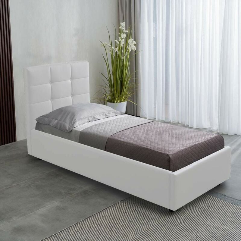 foto del prodotto letto singolo con contenitore napoli ecopelle colore bianco