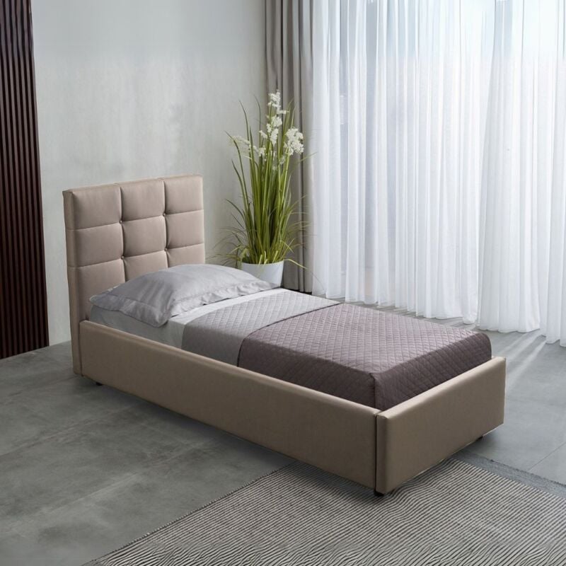 foto del prodotto letto singolo con contenitore napoli ecopelle colore tortora