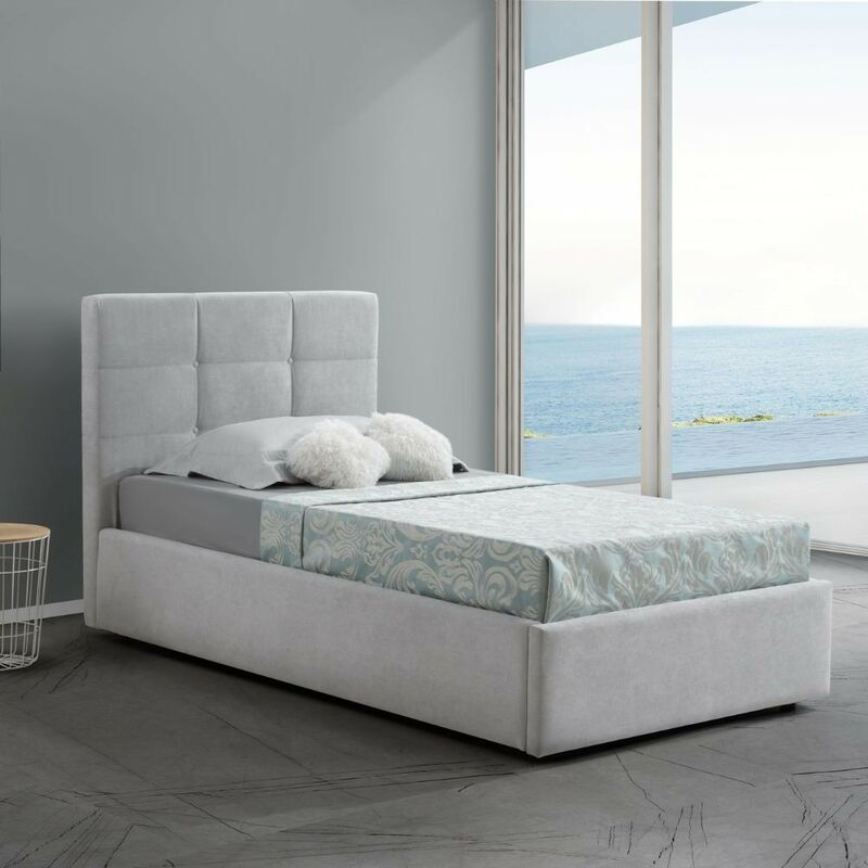 foto del prodotto letto singolo con contenitore napoli tessuto colore grigio