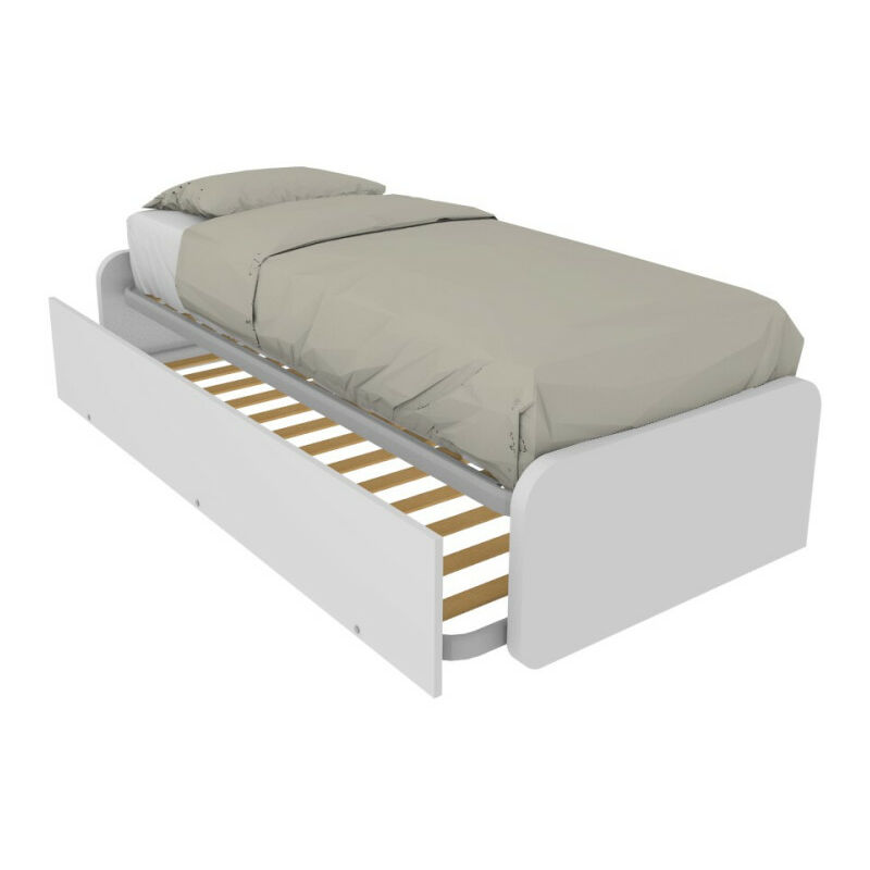 foto del prodotto letto singolo con letto estraibile, trasformabile in matrimoniale. testate personalizzabili, reti in acciaio e doghe in faggio bianco