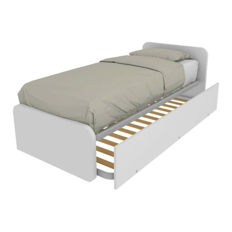 foto del prodotto letto singolo con letto estraibile, trasformabile in matrimoniale. testate personalizzabili, reti in acciaio e doghe in faggio bianco