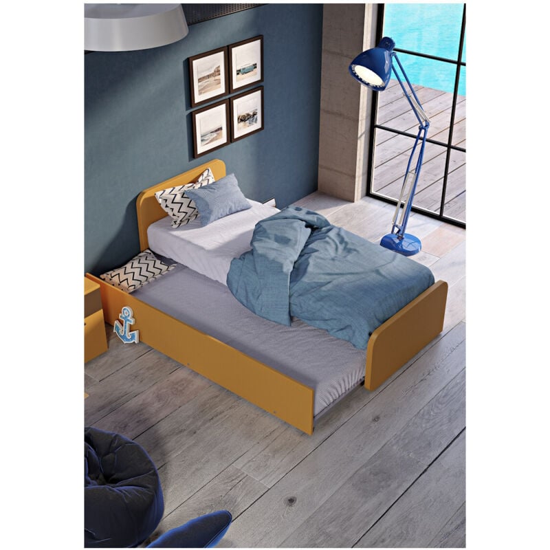 foto del prodotto letto singolo con letto estraibile, trasformabile in matrimoniale. testate personalizzabili, reti in acciaio e doghe in faggio cipriaf3c4ff