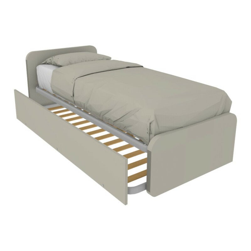 foto del prodotto letto singolo con letto estraibile, trasformabile in matrimoniale. testate personalizzabili, reti in acciaio e doghe in faggio ecru cappuccino