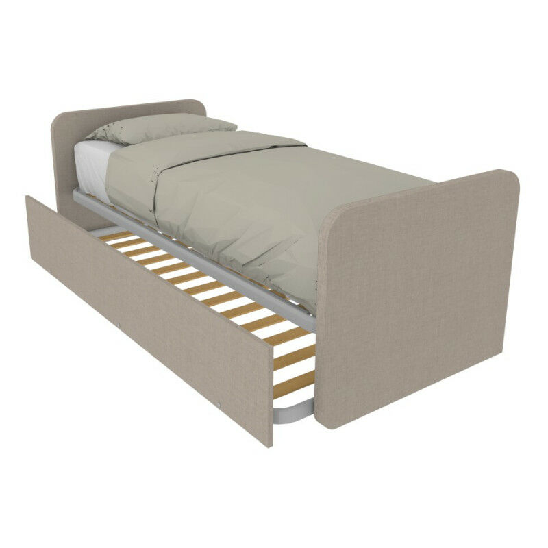 foto del prodotto letto singolo con letto estraibile, trasformabile in matrimoniale. testate personalizzabili, reti in acciaio e doghe in faggio effetto tessuto