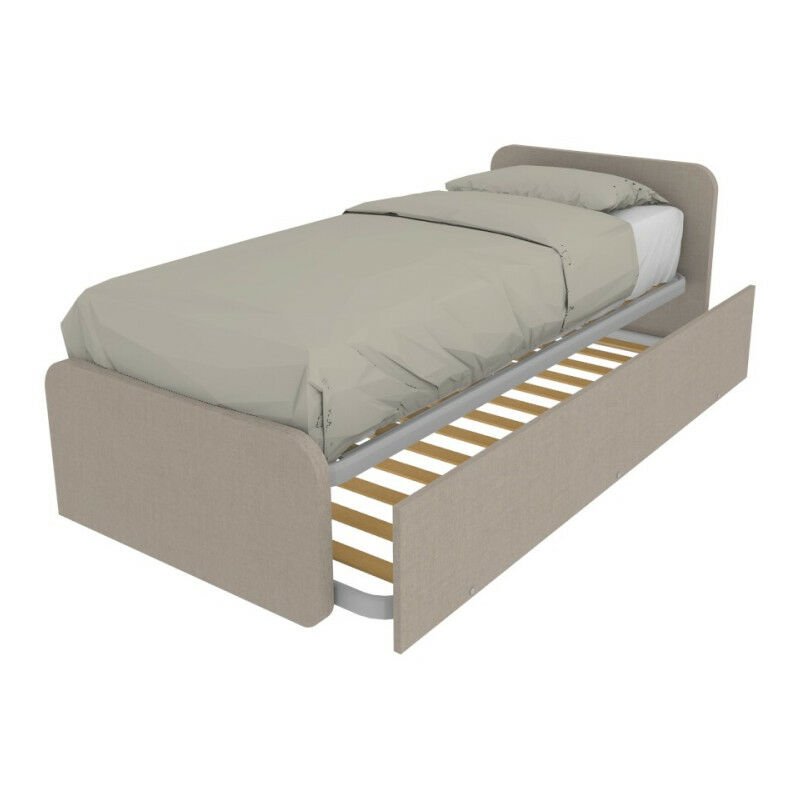 foto del prodotto letto singolo con letto estraibile, trasformabile in matrimoniale. testate personalizzabili, reti in acciaio e doghe in faggio effetto tessuto