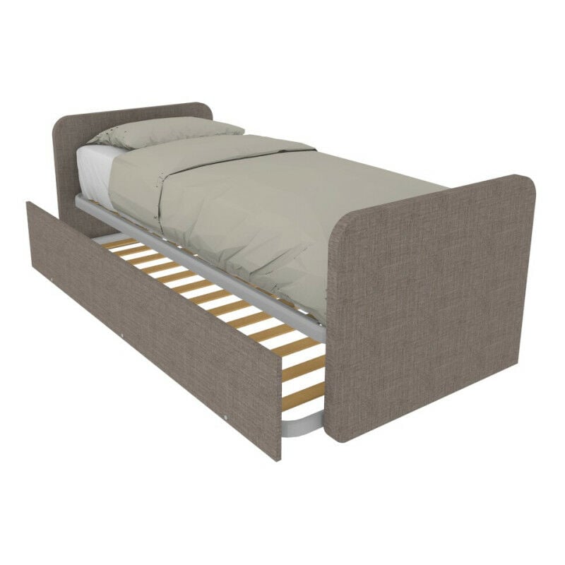 foto del prodotto letto singolo con letto estraibile, trasformabile in matrimoniale. testate personalizzabili, reti in acciaio e doghe in faggio grigio fumo