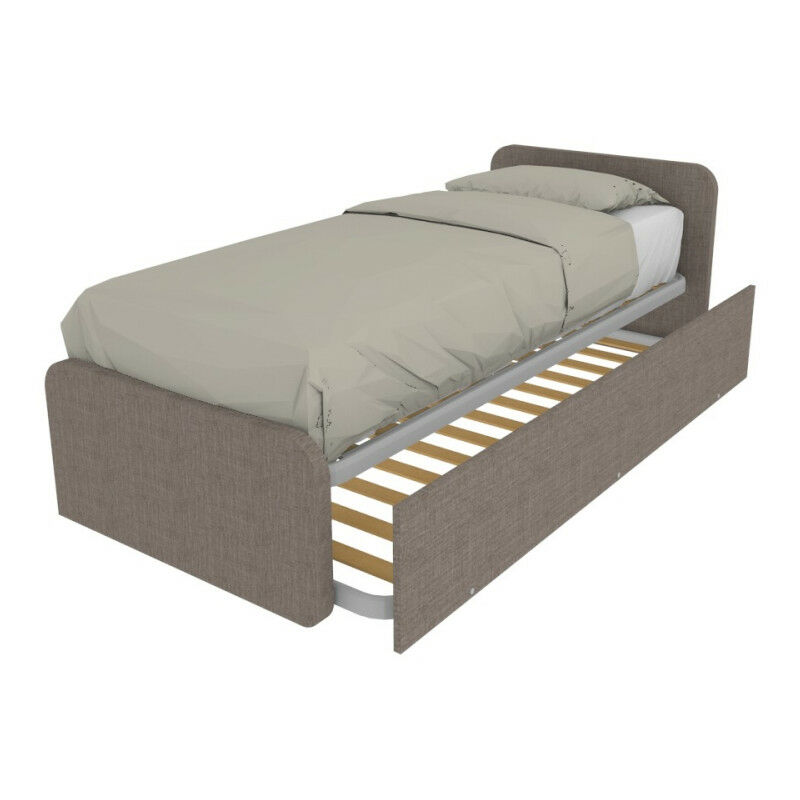 foto del prodotto letto singolo con letto estraibile, trasformabile in matrimoniale. testate personalizzabili, reti in acciaio e doghe in faggio grigio fumo