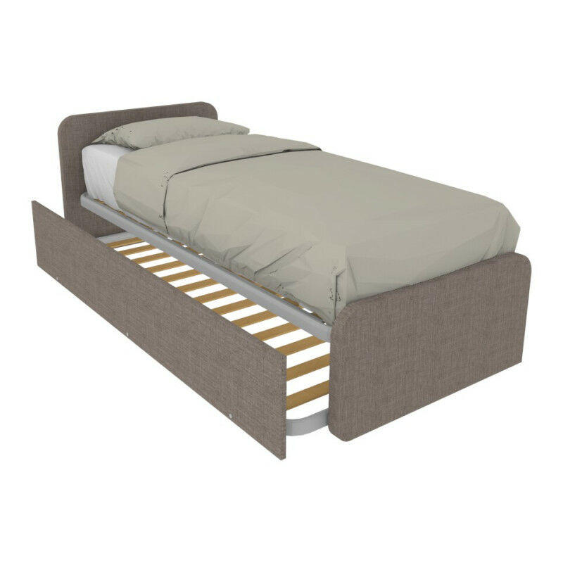foto del prodotto letto singolo con letto estraibile, trasformabile in matrimoniale. testate personalizzabili, reti in acciaio e doghe in faggio grigio fumo