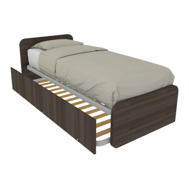 immagine 0 del prodotto letto singolo con letto estraibile, trasformabile in matrimoniale. testate personalizzabili, reti in acciaio e doghe in faggio olmo jerez scuro