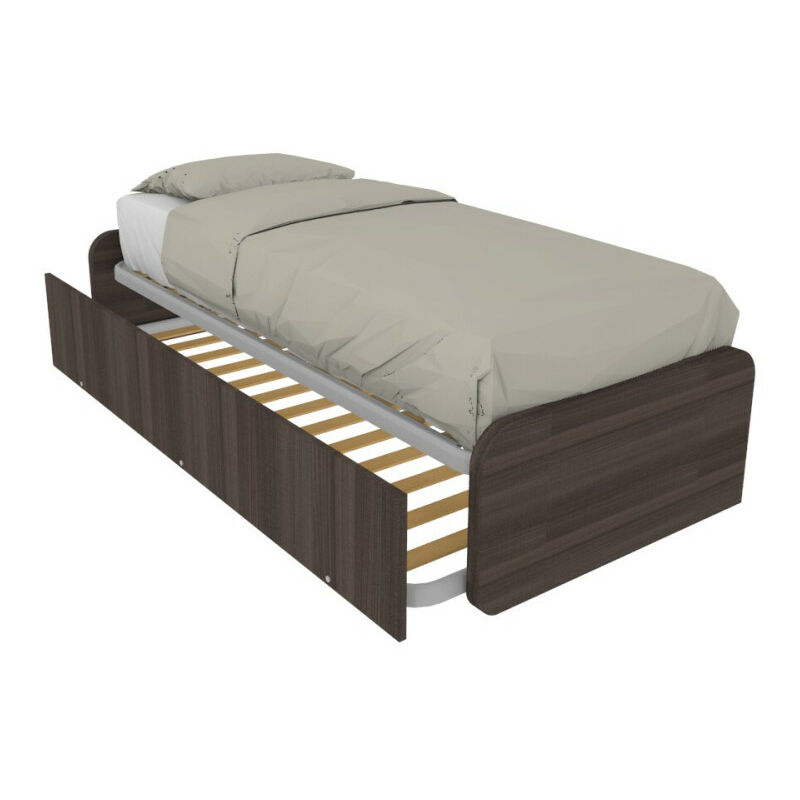 foto del prodotto letto singolo con letto estraibile, trasformabile in matrimoniale. testate personalizzabili, reti in acciaio e doghe in faggio olmo jerez scuro