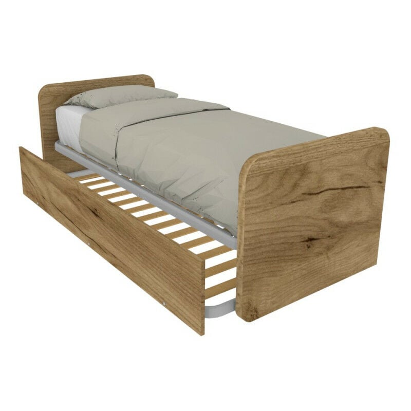 foto del prodotto letto singolo con letto estraibile, trasformabile in matrimoniale. testate personalizzabili, reti in acciaio e doghe in faggio quercia