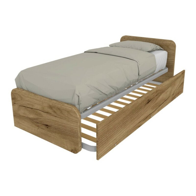 foto del prodotto letto singolo con letto estraibile, trasformabile in matrimoniale. testate personalizzabili, reti in acciaio e doghe in faggio quercia