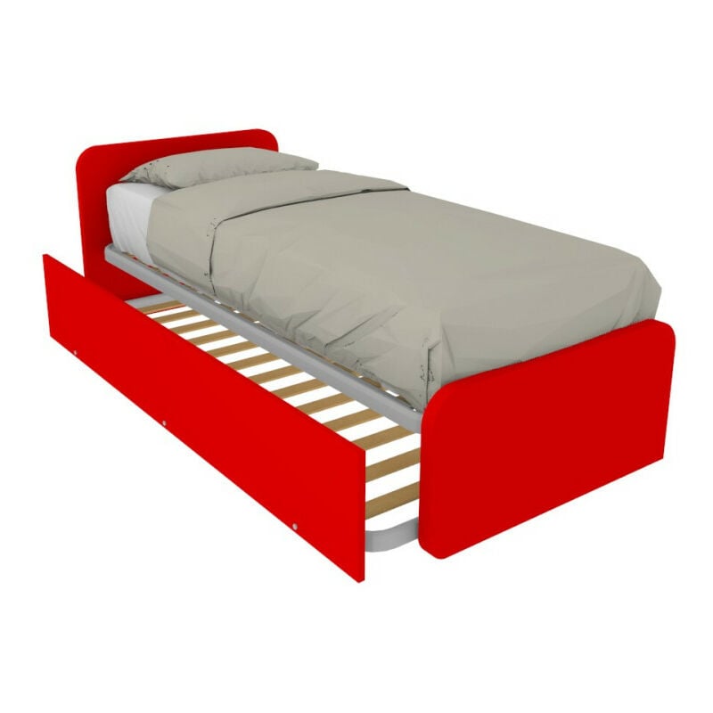foto del prodotto letto singolo con letto estraibile, trasformabile in matrimoniale. testate personalizzabili, reti in acciaio e doghe in faggio rosso
