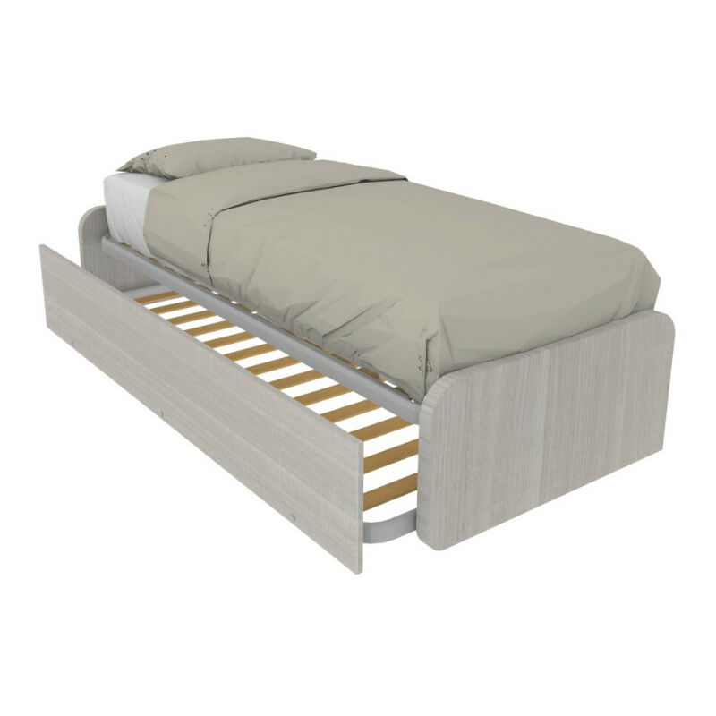 foto del prodotto letto singolo con letto estraibile, trasformabile in matrimoniale. testate personalizzabili, reti in acciaio e doghe in faggio rovere rock