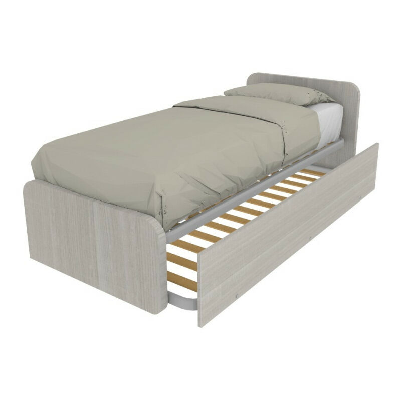 foto del prodotto letto singolo con letto estraibile, trasformabile in matrimoniale. testate personalizzabili, reti in acciaio e doghe in faggio rovere rock