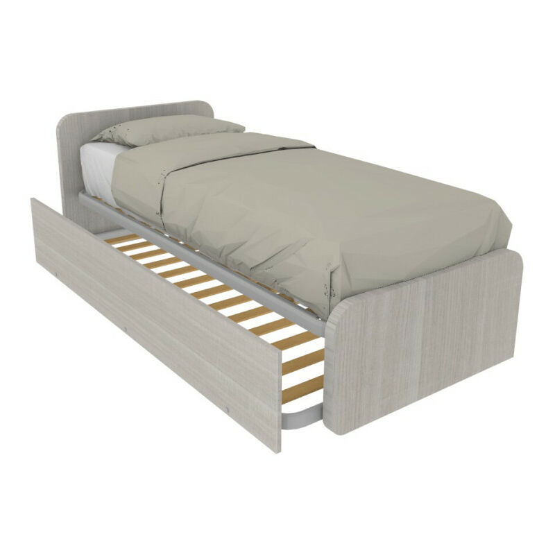 foto del prodotto letto singolo con letto estraibile, trasformabile in matrimoniale. testate personalizzabili, reti in acciaio e doghe in faggio rovere rock