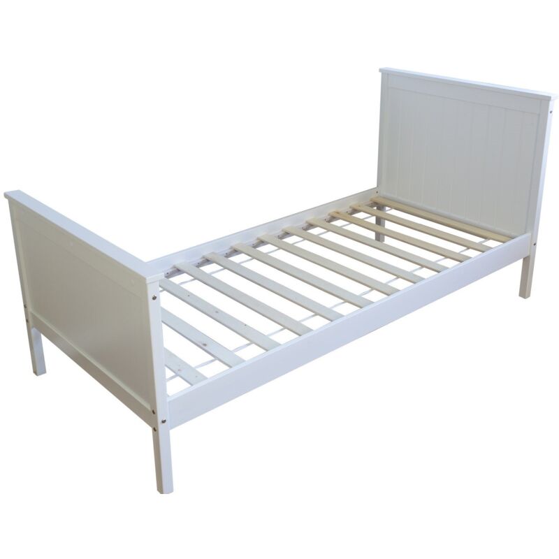 foto del prodotto letto singolo con rete a doghe 90x200cm in legno bianco lit06076