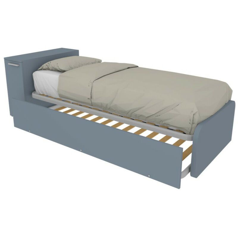 foto del prodotto letto singolo con secondo letto estraibile e testata testiera contenitiva 80x190 avio marina