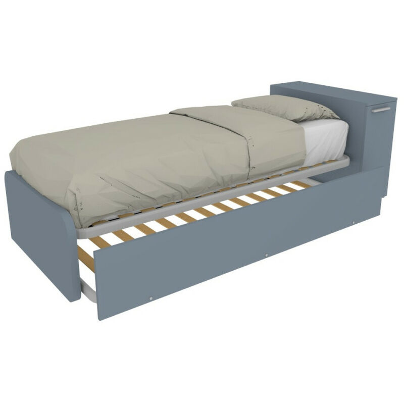 foto del prodotto letto singolo con secondo letto estraibile e testata testiera contenitiva 80x190 avio marina