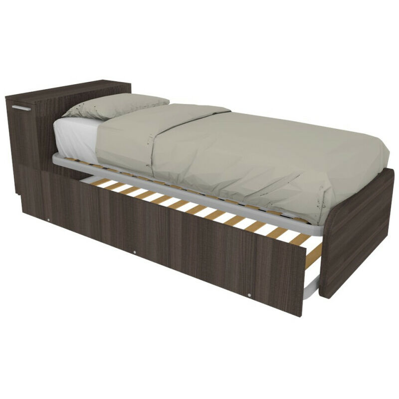 foto del prodotto letto singolo con secondo letto estraibile e testata testiera contenitiva 80x190 olmo jerez scuro