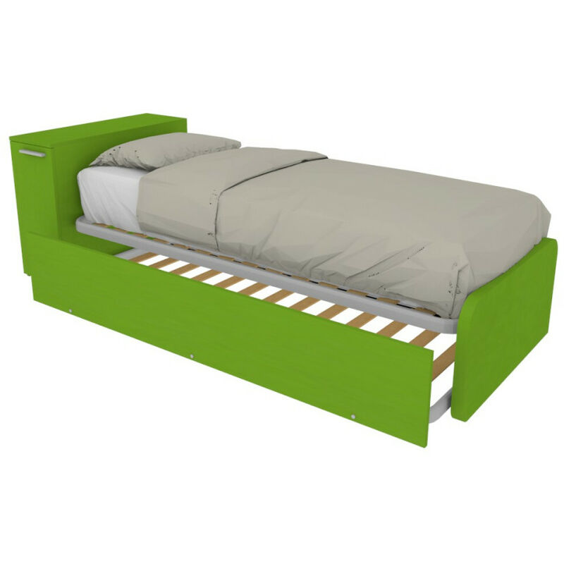 foto del prodotto letto singolo con secondo letto estraibile e testata testiera contenitiva 80x190 verde mela