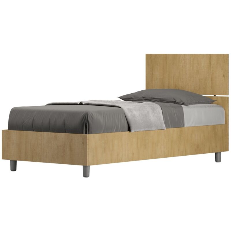 foto del prodotto letto singolo demas tipologia testata testata dritta colore quercia natura tipologia letto con rete e contenitore dimensione rete 80x190