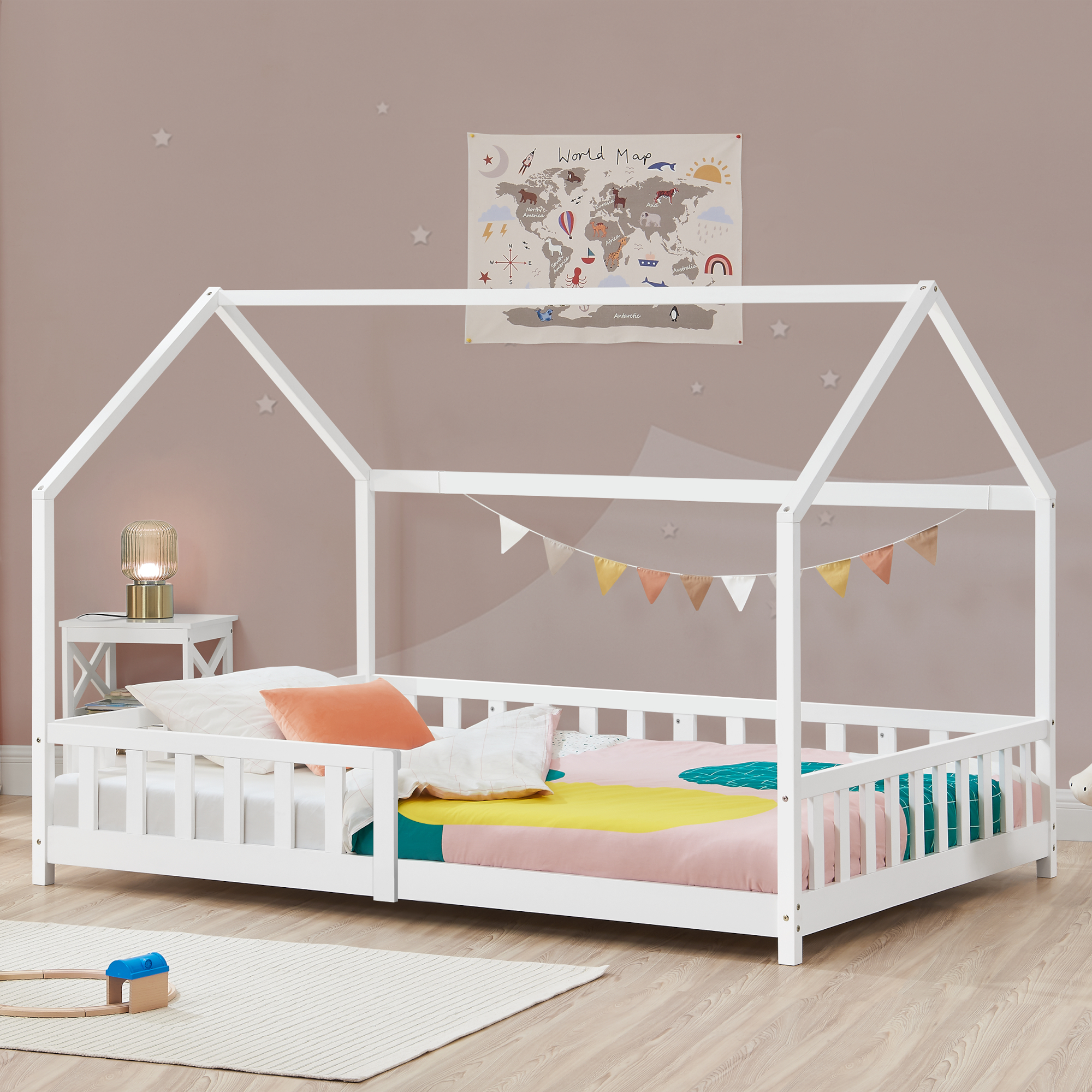 foto del prodotto letto singolo hesel per cameretta a forma di casetta 90 x 200 cm bianco en.casa 