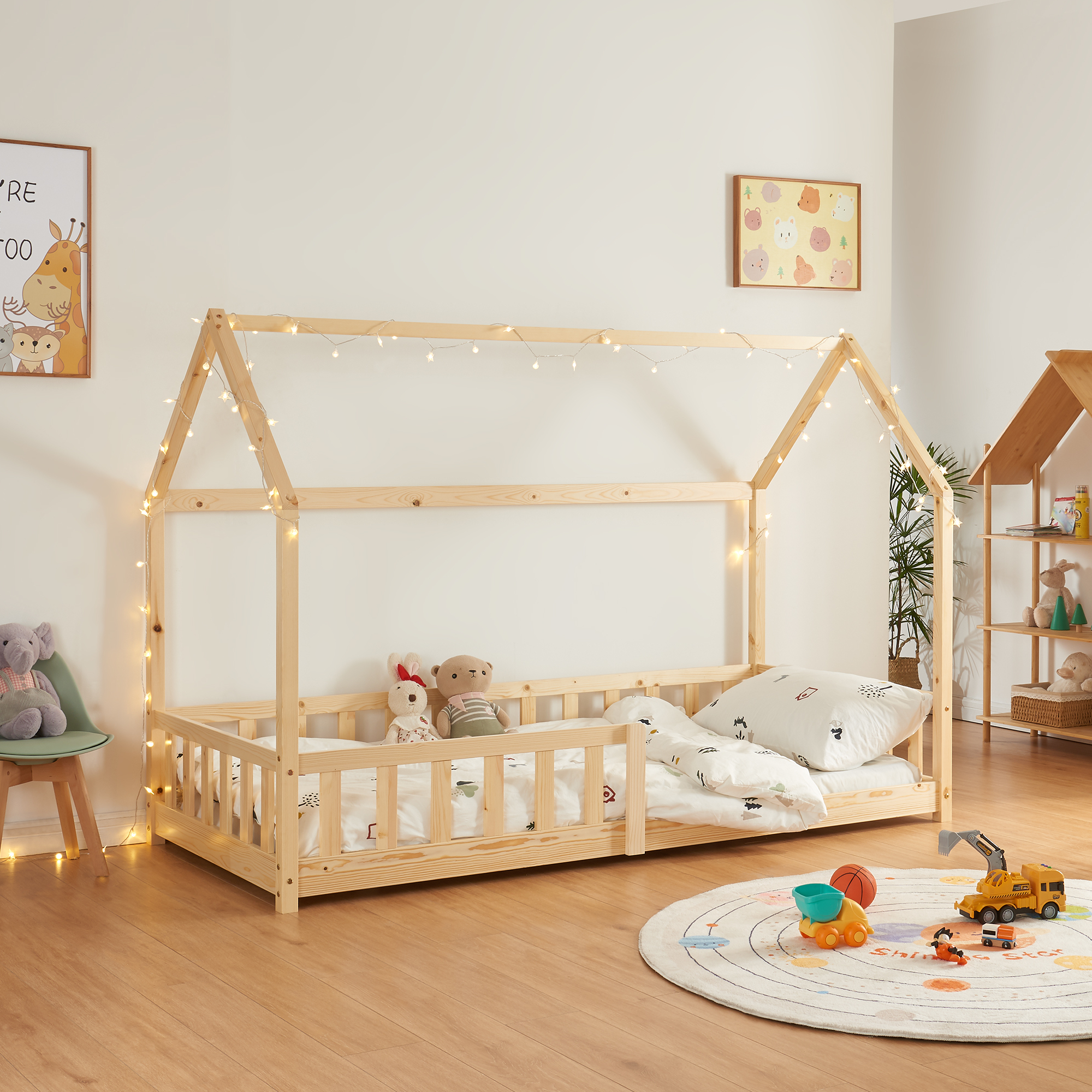 foto del prodotto letto singolo hesel per cameretta a forma di casetta 90 x 200 cm naturale en.casa 