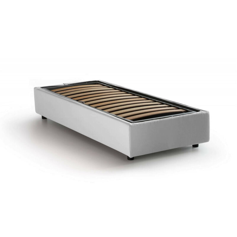 foto del prodotto letto singolo ilaria, letto contenitore con rivestimento in tessuto, 100 made in italy, apertura frontale, adatto per materasso cm 90x190, bianco,