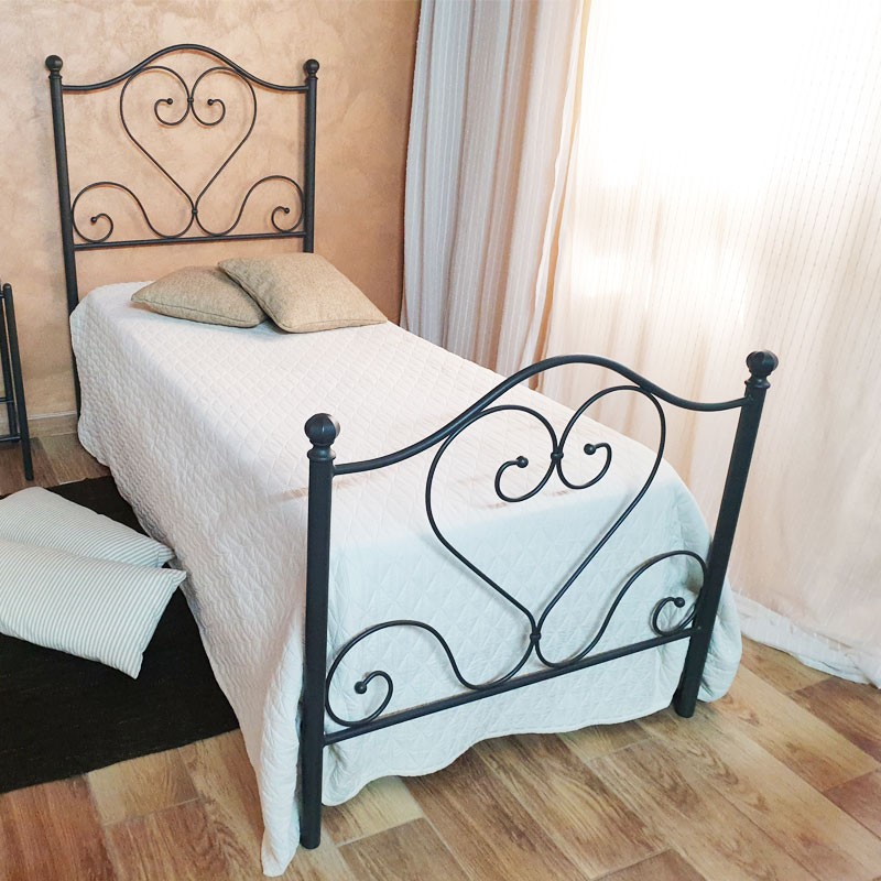 foto del prodotto letto singolo in ferro battuto con pediera nero oro papavero 90x201x h126 cm effez