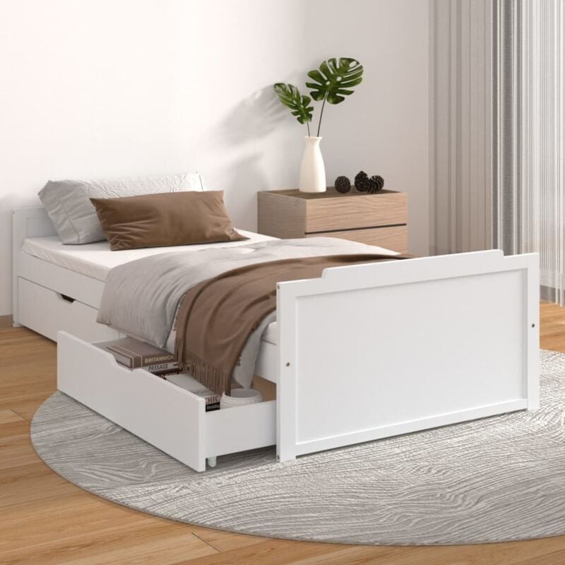 foto del prodotto letto singolo in legno 90x200 cm con cassetti disponibile in vari colori colore bianco