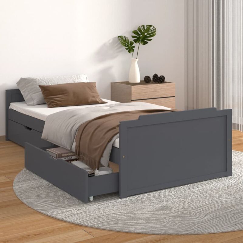 foto del prodotto letto singolo in legno 90x200 cm con cassetti disponibile in vari colori colore grigio