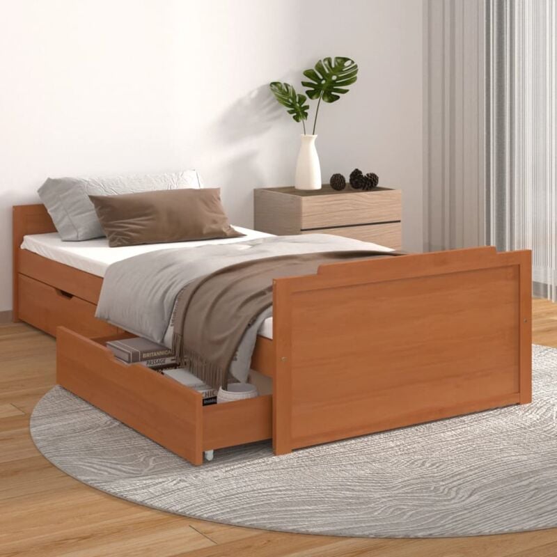 foto del prodotto letto singolo in legno 90x200 cm con cassetti disponibile in vari colori colore miele