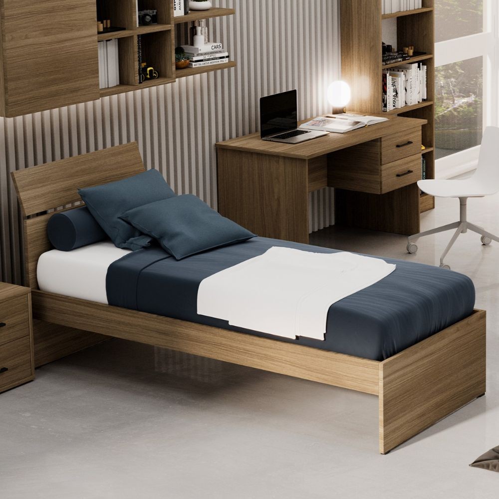 foto del prodotto letto singolo in legno colore noce naturale
