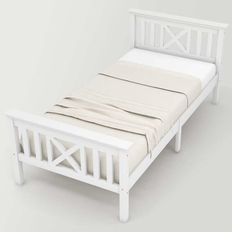 foto del prodotto letto singolo in legno con rete a doghe con testiera 90 x 200 cm bianco