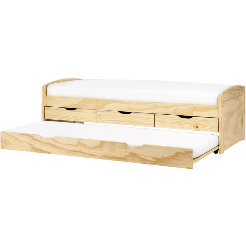 foto del prodotto letto singolo in legno per bambini a scomparsa cassetti di stoccaggio del letto extra in legno di pino chiaro petiville