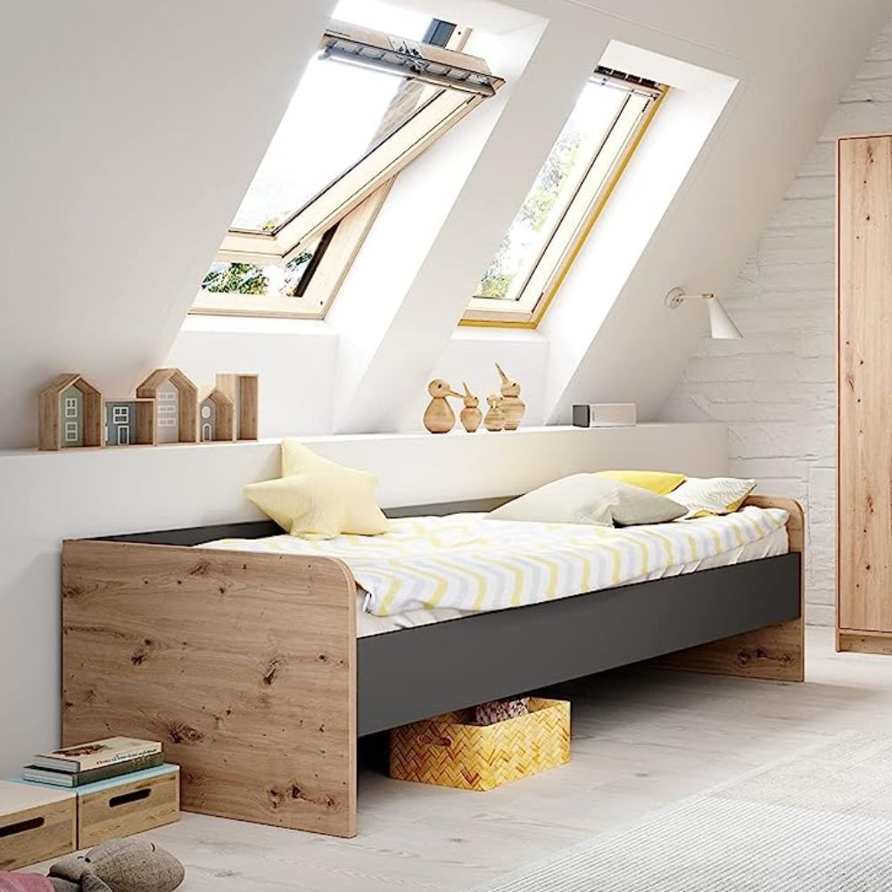 foto del prodotto letto singolo in legno rovere e antracite gap system